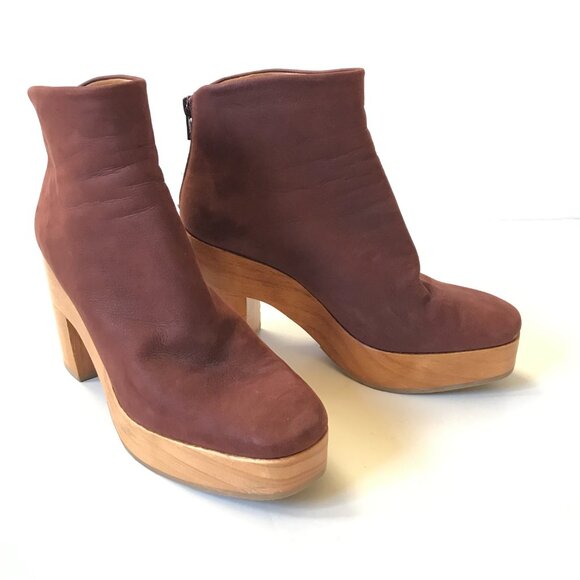 Coclico Vida Clog Ankle Boots Womens 38 8 Purple Suede Wood Sole Heels Rear Zip - Picture 3 of 11